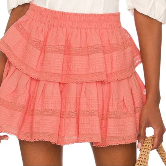 LoveShackFancy Ruffle Mini Skirt in Peach Blossom - Picture 4 of 10
